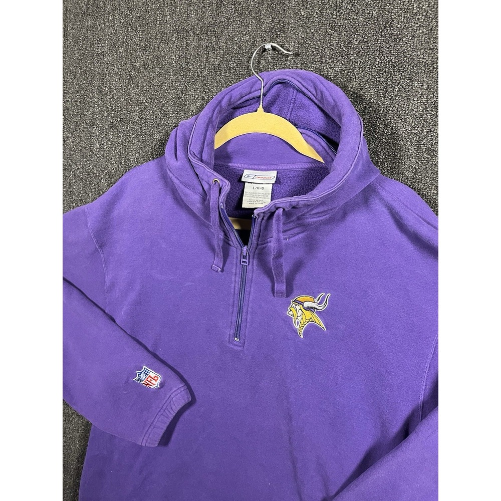 Minnesota Vikings Hoodie Mens Large Reebok Purple 1/4 Zip NFL Pullover